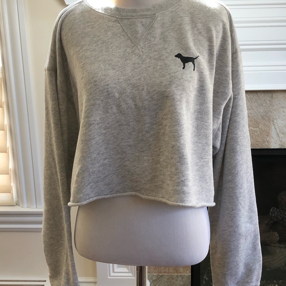 Pink cropped sweatshirt in grey size large